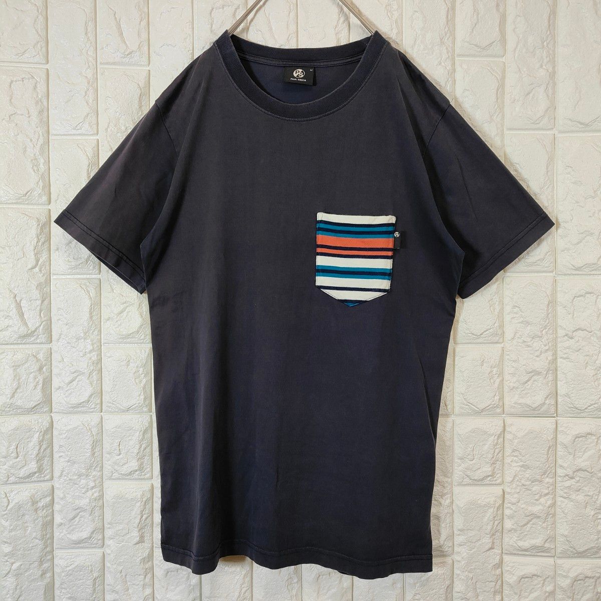 ポールスミス Tシャツ 胸ポケット切替 ボーダー柄 半袖 ネイビー