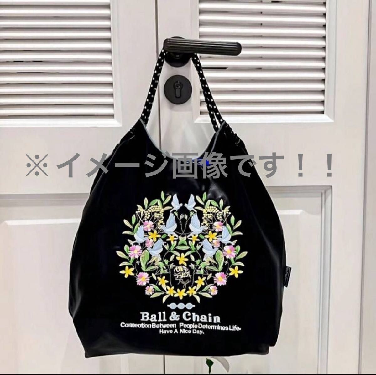 花と鳥柄 刺繍 エコバッグ 肩掛けバッグ PUレザー 黒 Msize 花と鳥柄 刺繍 エコバッグ 肩掛けバッグ PUレザー 黒 Msize