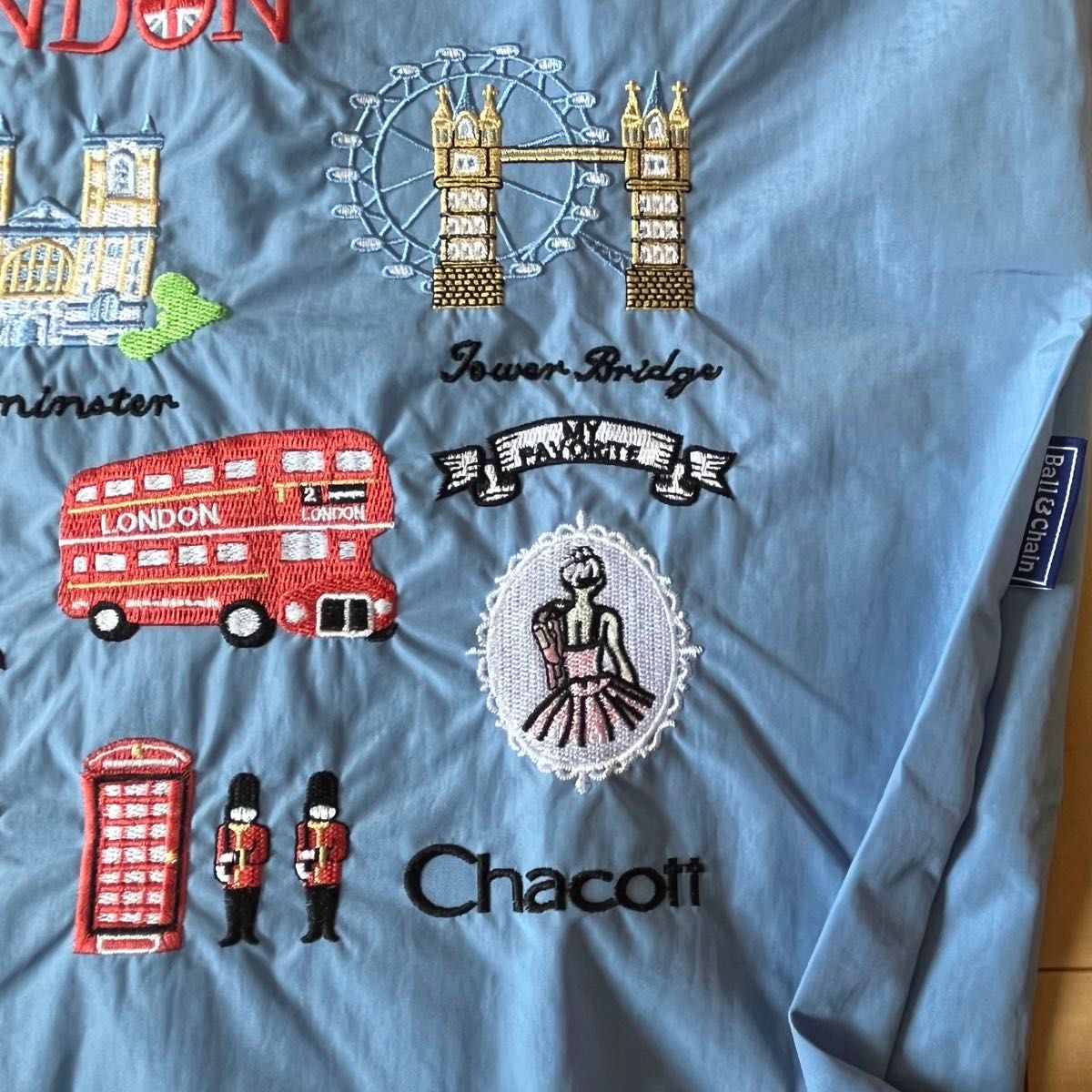 ロンドン名所 刺繍 エコバッグ 刺繍バッグ ベビーブルー M ロンドン名所 刺繍 エコバッグ 刺繍バッグ ベビーブルー M