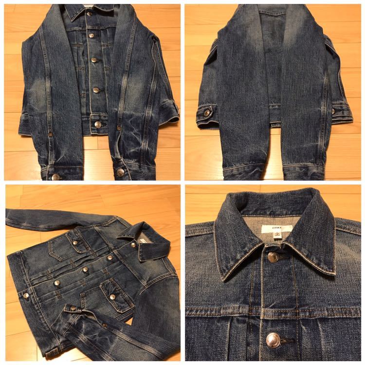 良品☆HYKE／ハイク サイズ1 Vintage 2nd Denim jacket／ヴィンテージ加工 デニム セカンド ジャケット 濃紺インディゴブルー セルビッチ_画像8