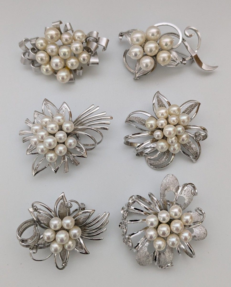 全て刻印あり パールブローチ 6点 セット SILVER STERLING 94g 全て刻印あり パールブローチ 6点 セット SILVER STERLING 94g