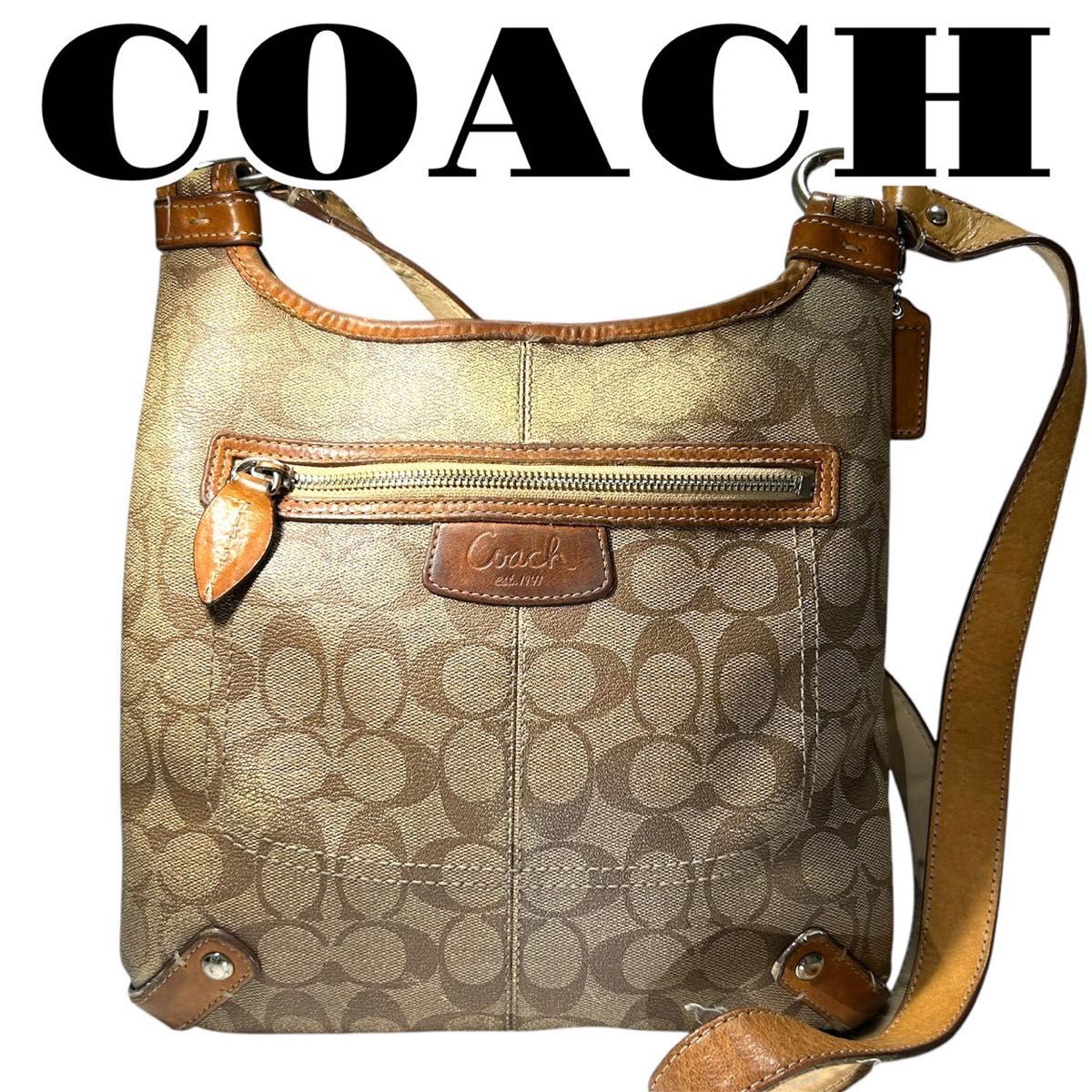 良品】COACH コーチ ショルダーバッグ シグネチャー ブラウン 良品】COACH コーチ ショルダーバッグ シグネチャー ブラウン