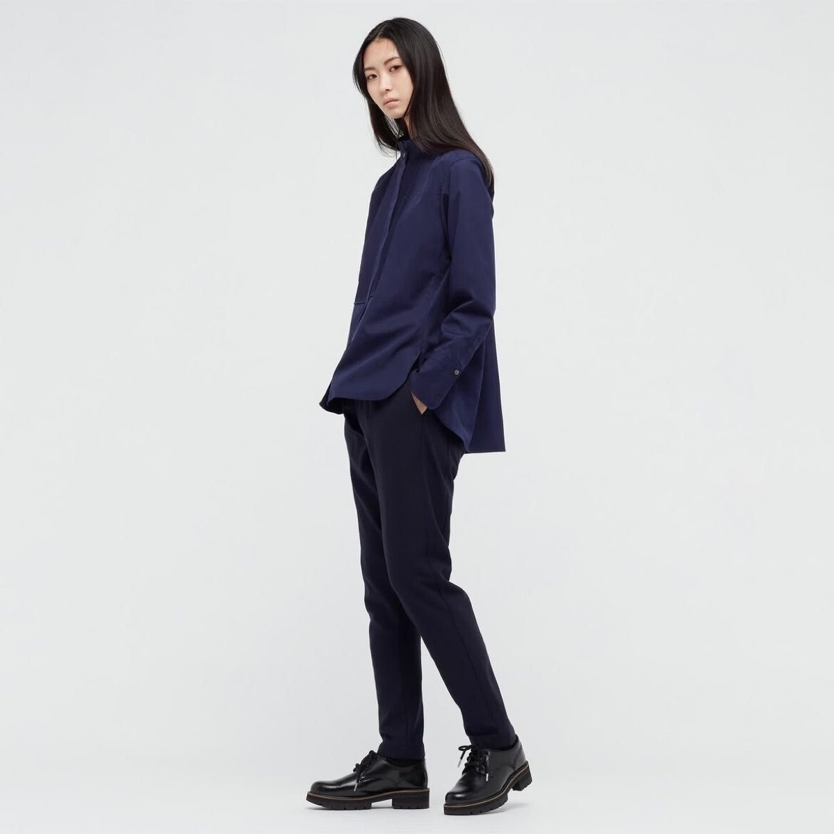 ユニクロ UNIQLO XL +J ジルサンダー ピンタック シャツ 長袖 紺 ユニクロ UNIQLO XL +J ジルサンダー ピンタック シャツ 長袖 紺