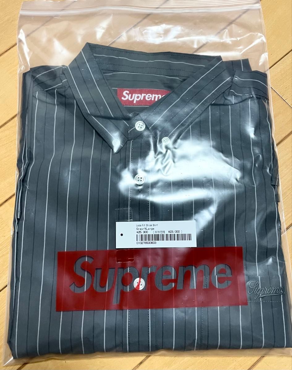 新品】Supreme Loose Fit Stripe Shirt Grey XL 24FW 長袖 新品】Supreme Loose Fit Stripe Shirt Grey XL 24FW 長袖