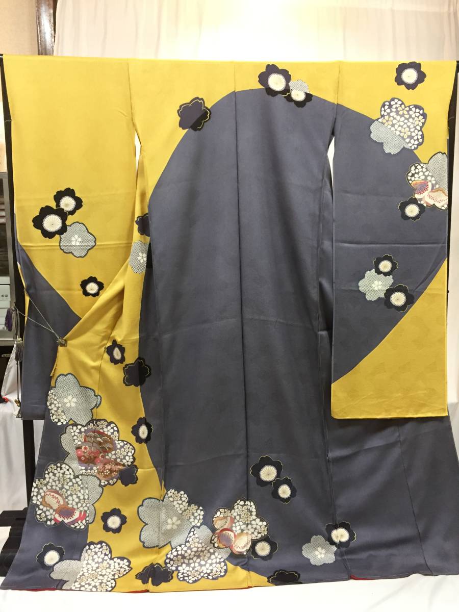 ベストセラー 振袖 ⑥ 黄 グレー 正絹 未仕立て 新古品 振袖 ベストセラー 振袖 ⑥ 黄 グレー 正絹 未仕立て 新古品 振袖