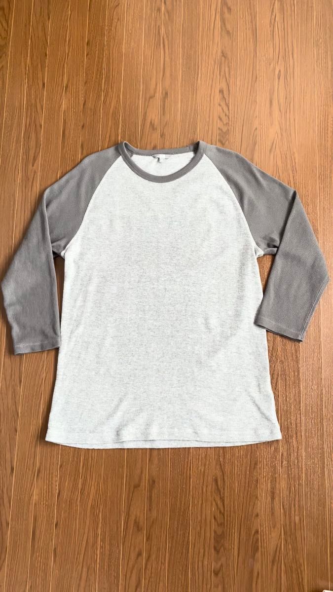 【送料無料】UNIQLO ユニクロ サーマル ベースボール Tシャツ 七分袖 メンズ XL グレー×ライトグレー