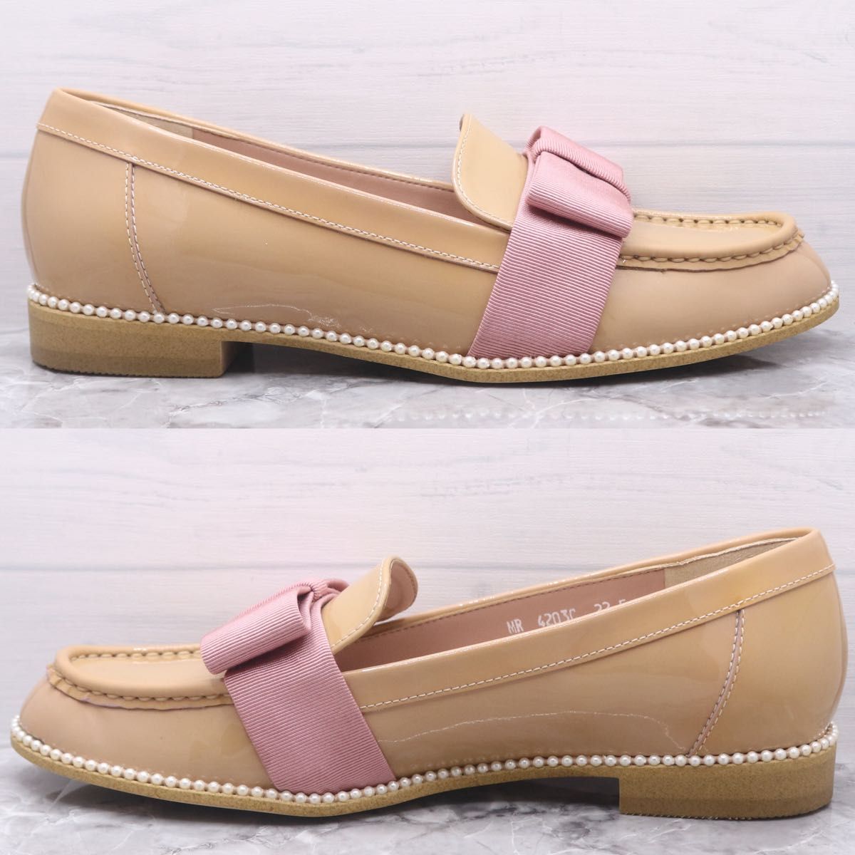 美品】dianaダイアナ リボン パール エナメルローファー chay 美品】dianaダイアナ リボン パール エナメルローファー chay