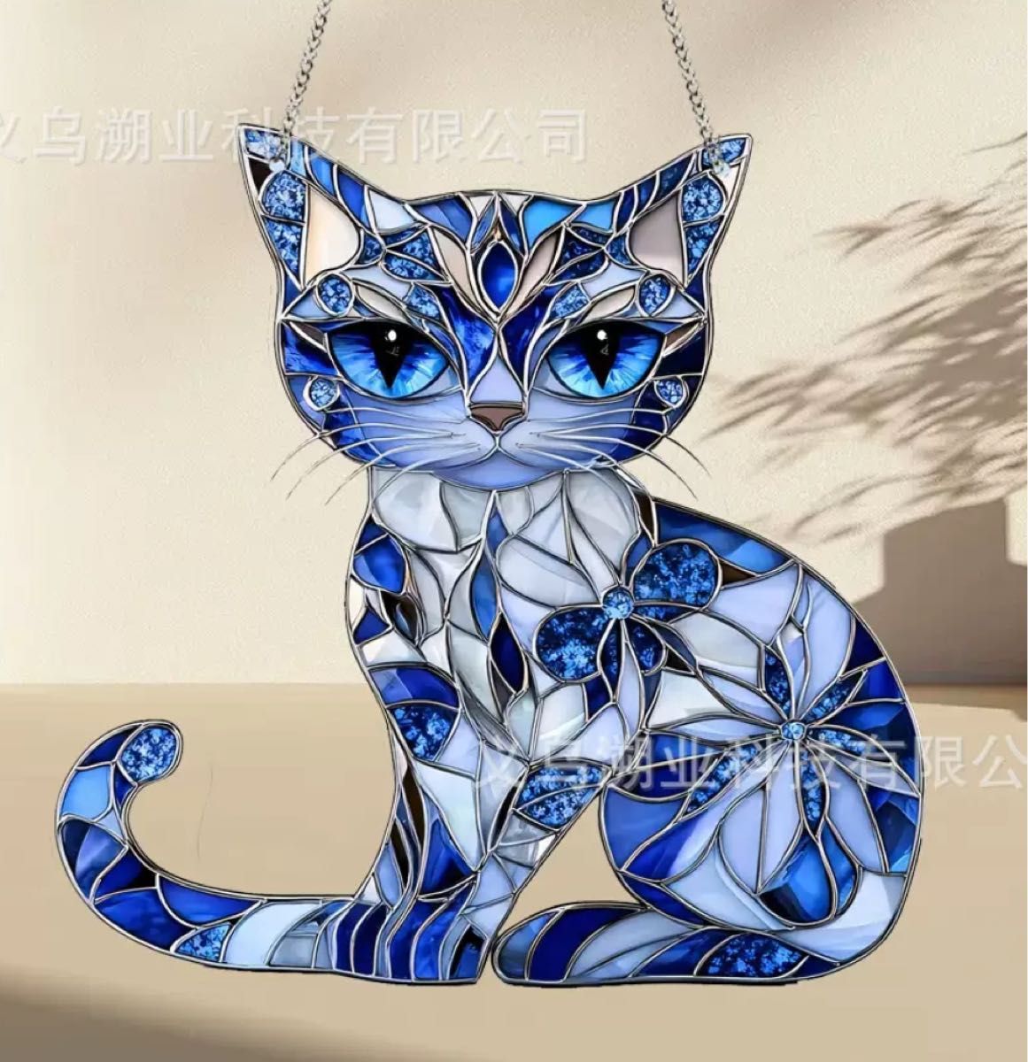 青猫 猫雑貨 ステンドグラス風 サンキャッチャー 壁掛け 青猫 猫雑貨 ステンドグラス風 サンキャッチャー 壁掛け