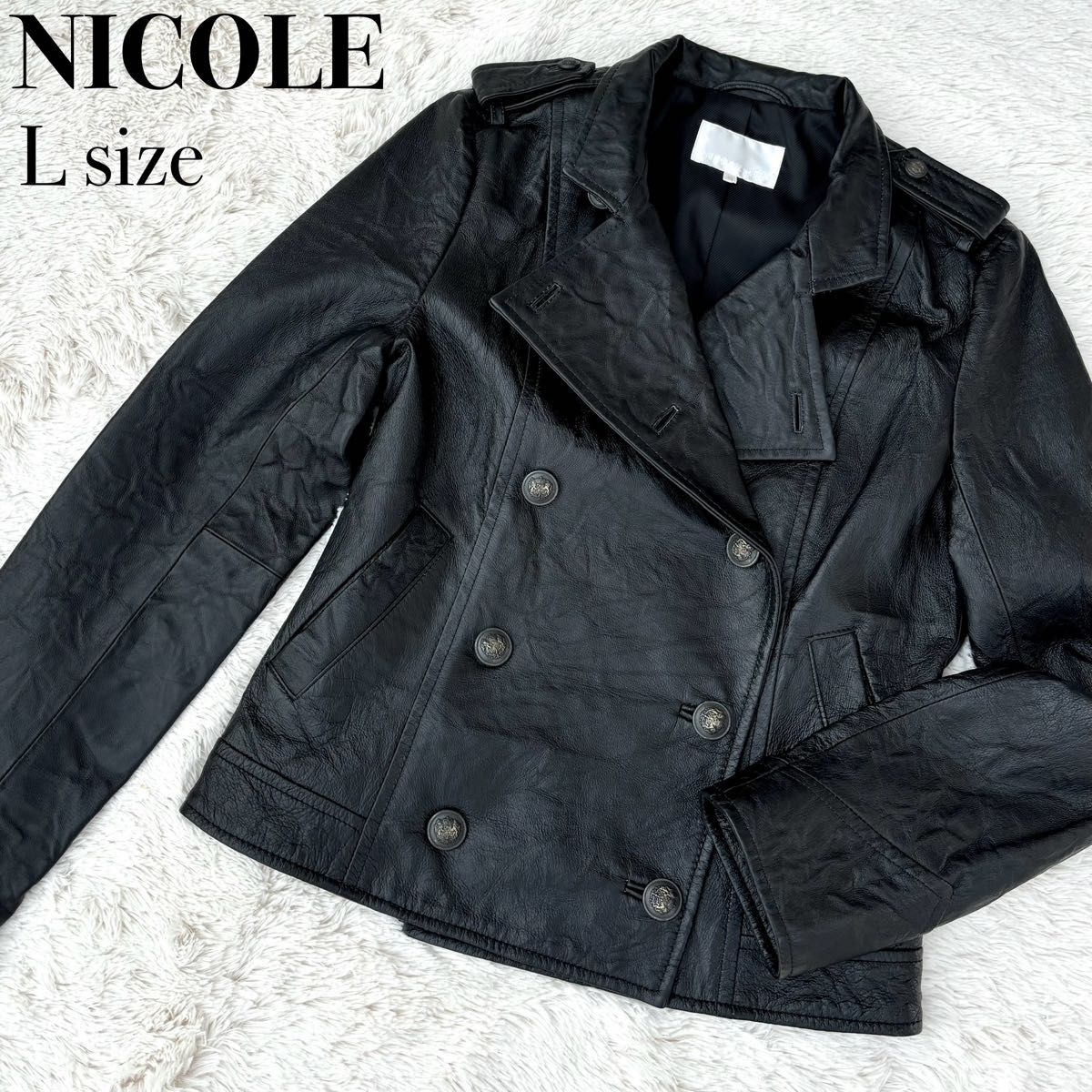 NICOLE white 本革 ダブルライダースジャケット レザー 黒 L NICOLE white 本革 ダブルライダースジャケット レザー 黒 L