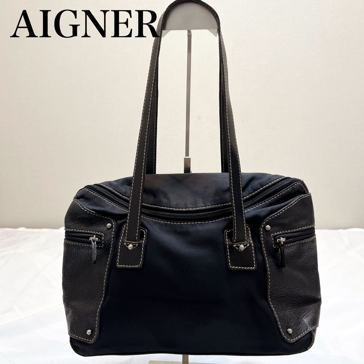 AIGNER】アイグナー イタリア製 大容量 ハンドバッグ ナイロン AIGNER】アイグナー イタリア製 大容量 ハンドバッグ ナイロン