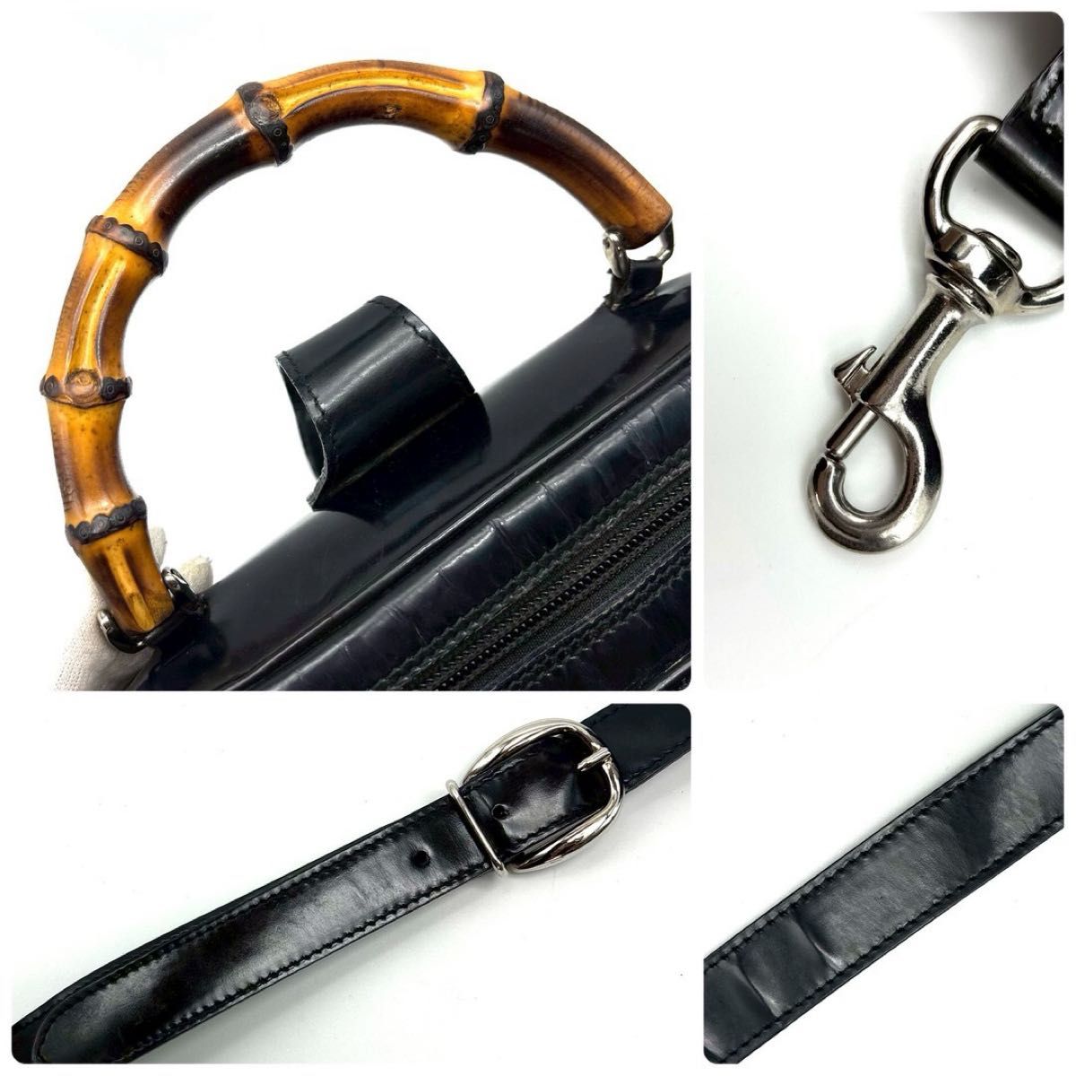 美品】グッチ ボディバッグ バンブー ロゴ型押し ワンショルダー 美品】グッチ ボディバッグ バンブー ロゴ型押し ワンショルダー