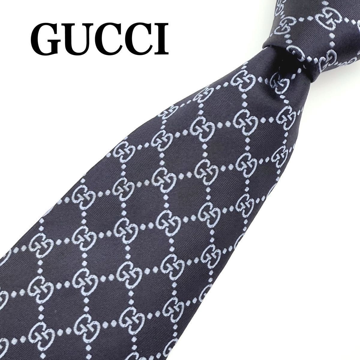 美品】GUCCI グッチ GG柄 ネクタイ ネイビー イタリア製 美品】GUCCI グッチ GG柄 ネクタイ ネイビー イタリア製
