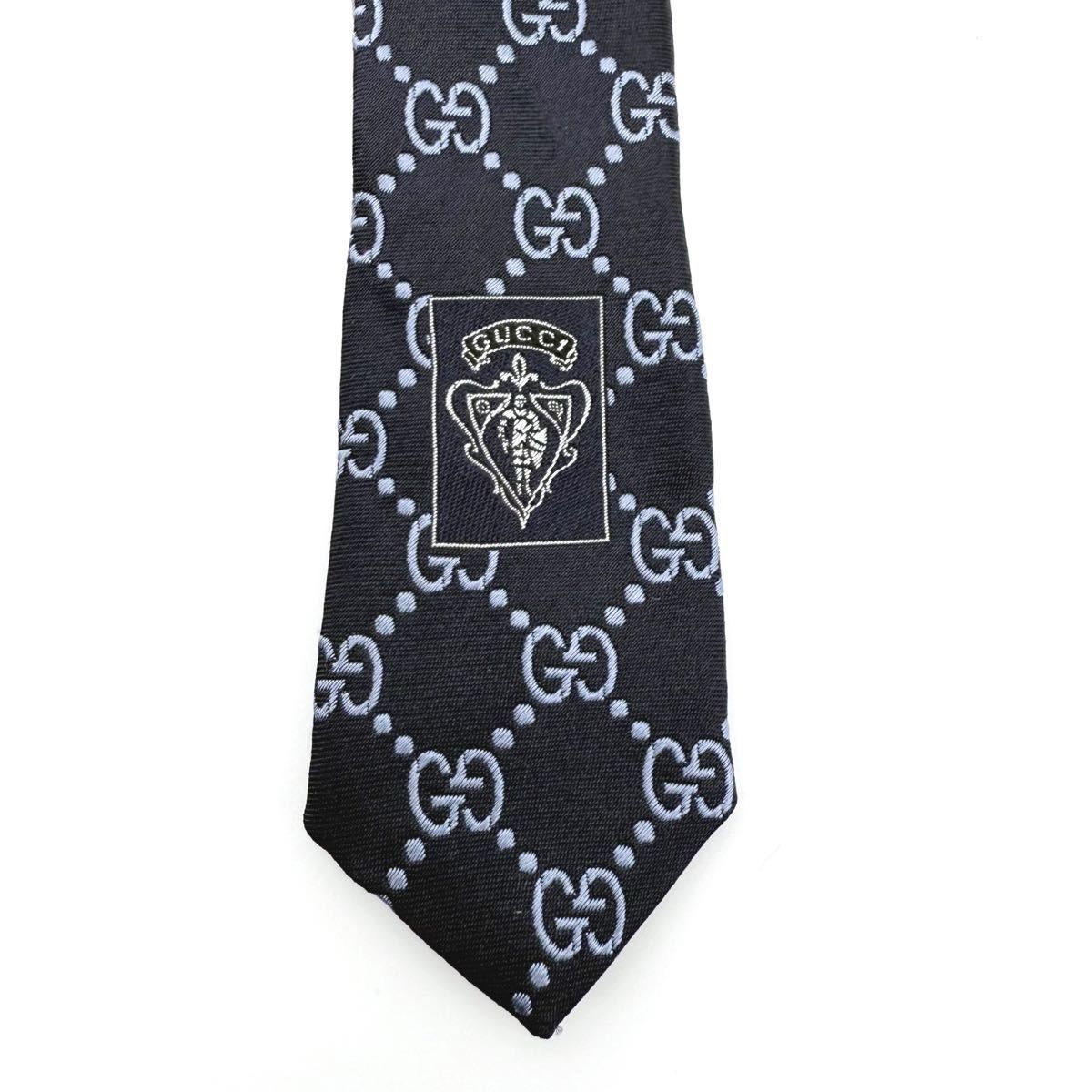美品】GUCCI グッチ GG柄 ネクタイ ネイビー イタリア製 美品】GUCCI グッチ GG柄 ネクタイ ネイビー イタリア製