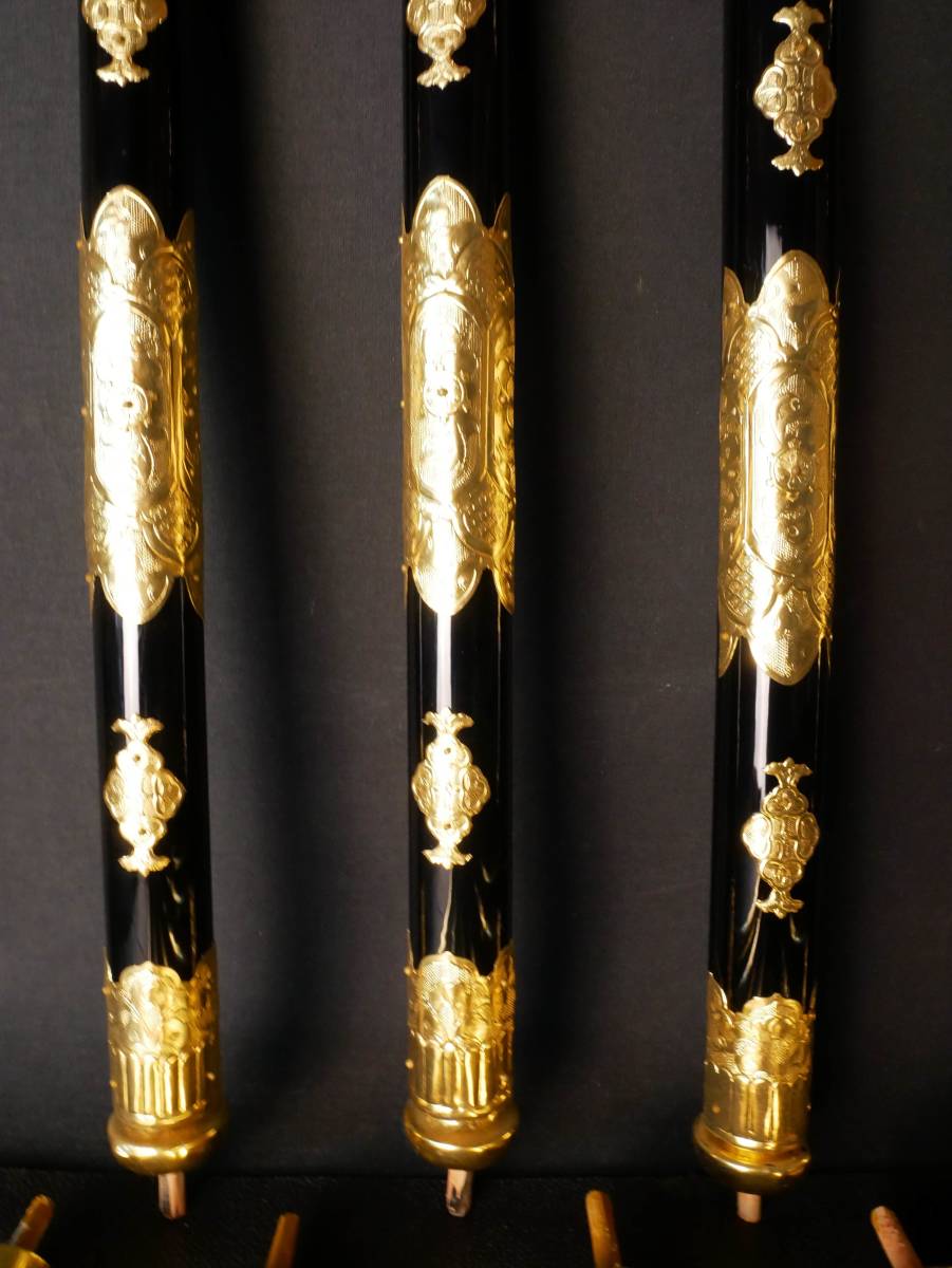 収集品 仏壇用小柱 金具付き 本金メッキ金具 高級仏壇用 12本 1645
