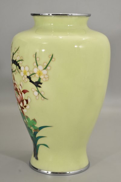 七宝焼 花瓶 牡丹梅図 高さ25cm 外箱 台座付 花器 花入 壺 陶器 七宝焼 花瓶 牡丹梅図 高さ25cm 外箱 台座付 花器 花入 壺 陶器
