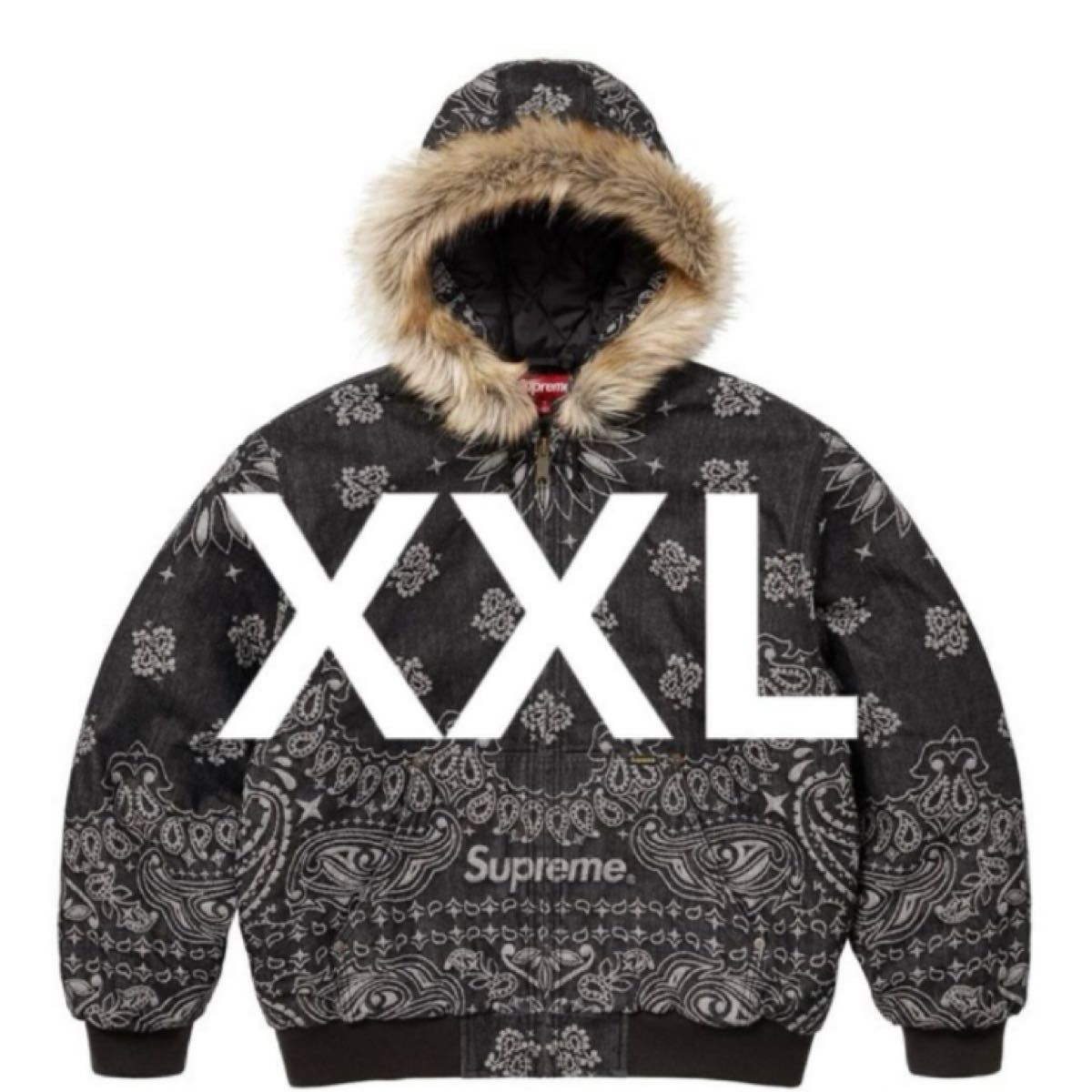 XXL Supreme Bandana Jacquard Denim Hooded Work Jacket Black XXL Supreme Bandana Jacquard Denim Hooded Work Jacket Black