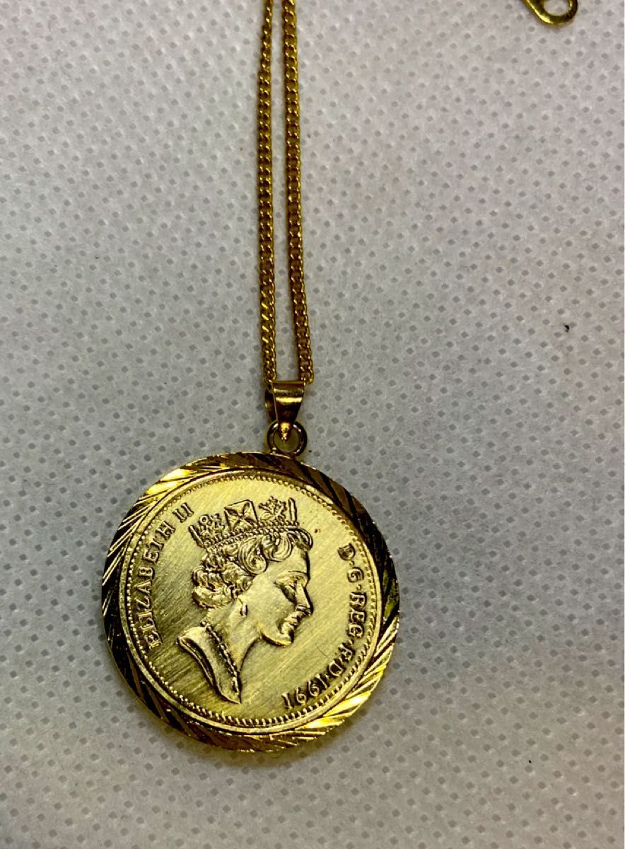 ゴールドコインネックレス K18刻印有り エリザベス女王 1PENNY ゴールドコインネックレス K18刻印有り エリザベス女王 1PENNY