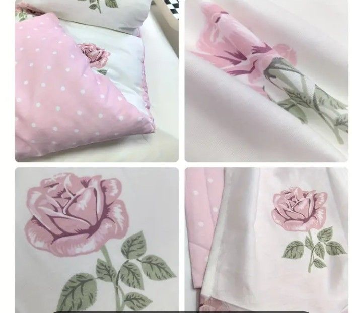 新品 綿100%白ピンク薔薇+ピンク水玉シングル→セミダブル 新品 綿100%白ピンク薔薇+ピンク水玉シングル→セミダブル