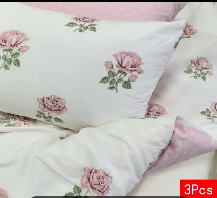 新品 綿100%白ピンク薔薇+ピンク水玉シングル→セミダブル 新品 綿100%白ピンク薔薇+ピンク水玉シングル→セミダブル
