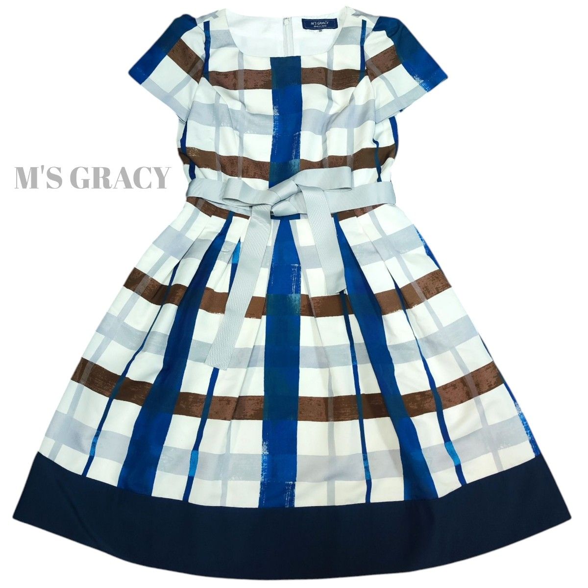 未使用級】M'S GRACY チェック柄半袖ワンピース 38 Mサイズ 未使用級】M'S GRACY チェック柄半袖ワンピース 38 Mサイズ