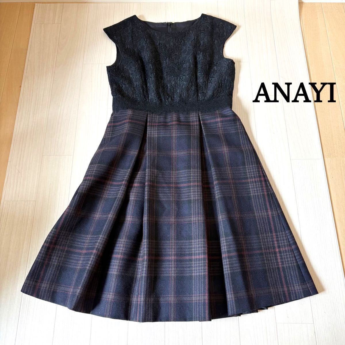 値段交渉OK】 ANAYI ドッキング ワンピース ジャガード チェック 値段交渉OK】 ANAYI ドッキング ワンピース ジャガード チェック