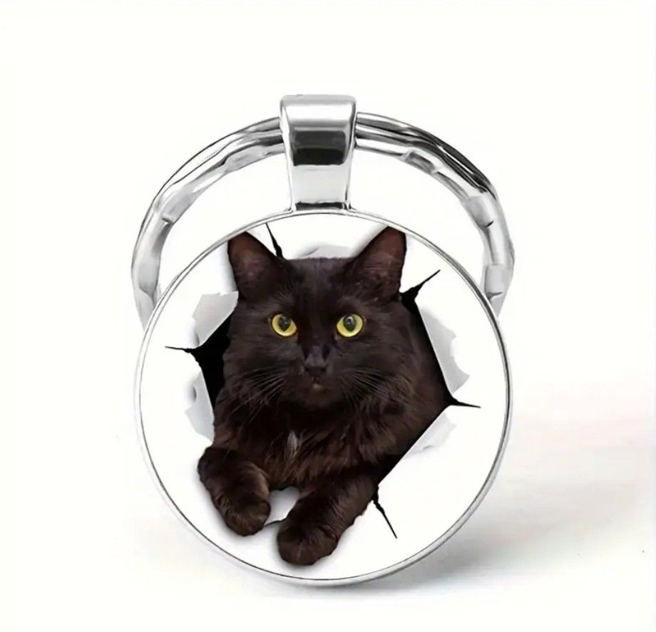 黒猫 キーホルダー キーリング 猫 ネコ ねこ 円形 おしゃれ 黒猫 キーホルダー キーリング 猫 ネコ ねこ 円形 おしゃれ
