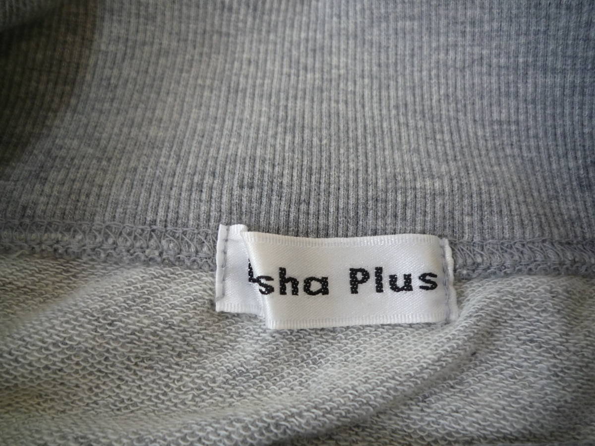 ★Lisha Plus 長袖トップス やや薄手トレーナー ポートネック ロゴ グレー×ピンク（M)_画像5
