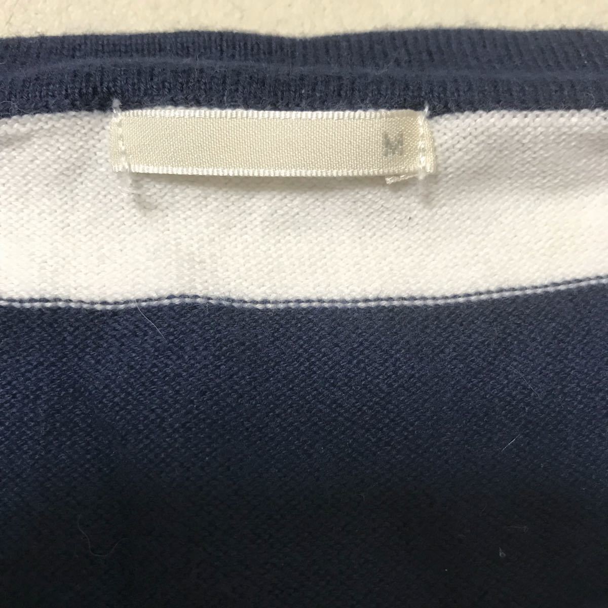 GU コットンボーダークルーネックセーター 白/紺 Mサイズ