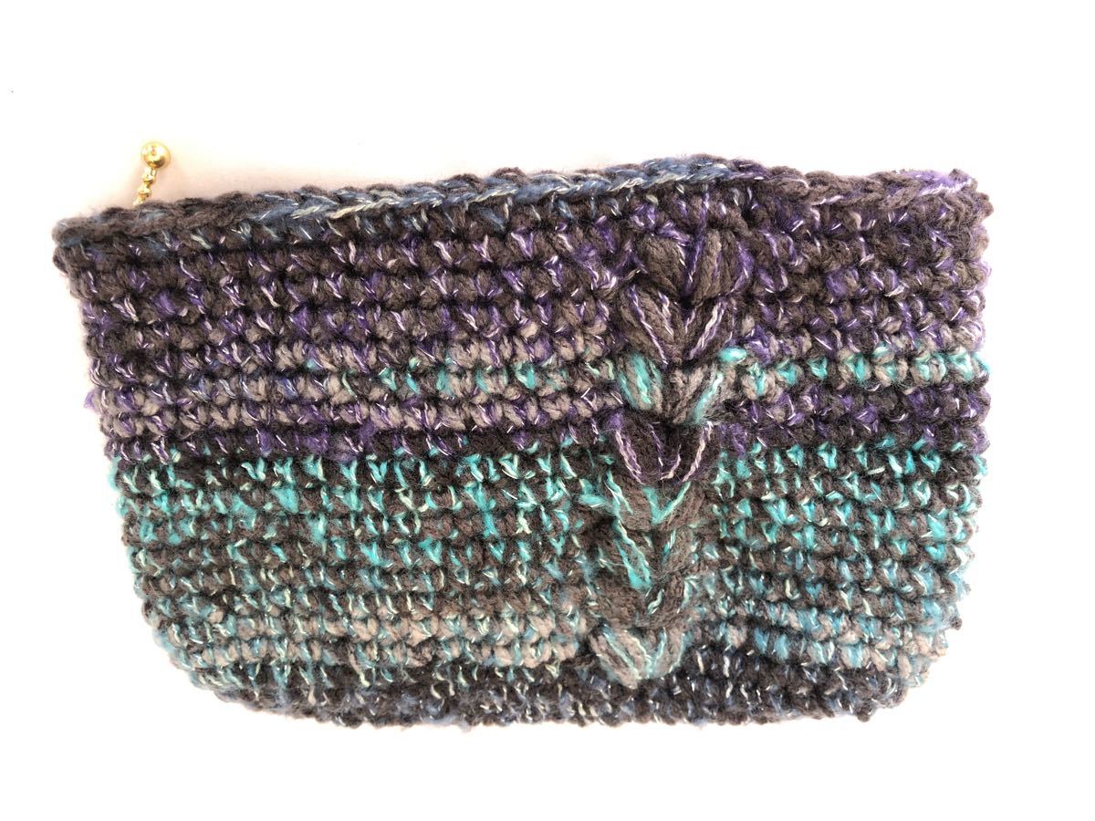 Paypayフリマ ハンドメイド ハートがかわいい手編みポーチ ブルー系