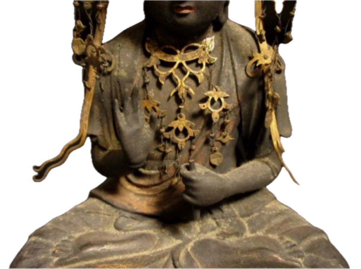 仏教美術 木彫彩色 玉眼 金剛宝菩薩坐像 厨子入り仏像 極上品 仏教美術 木彫彩色 玉眼 金剛宝菩薩坐像 厨子入り仏像 極上品