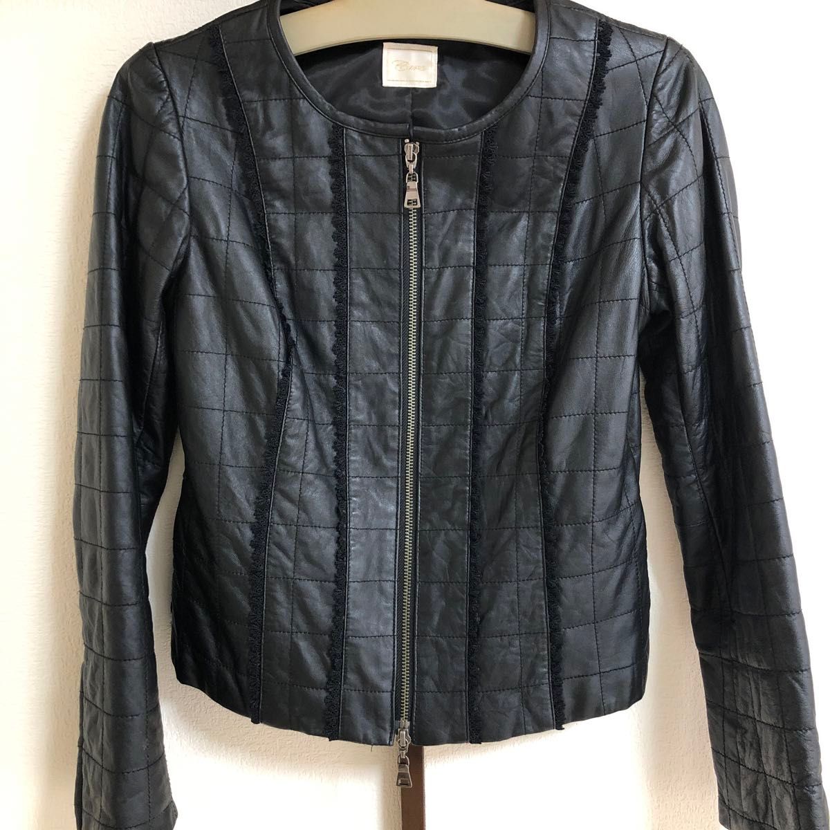 羊革】レザージャケット レース 黒 M ブラックレース 中わた入 羊革】レザージャケット レース 黒 M ブラックレース 中わた入