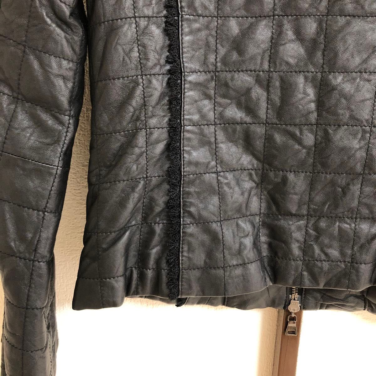 羊革】レザージャケット レース 黒 M ブラックレース 中わた入 羊革】レザージャケット レース 黒 M ブラックレース 中わた入