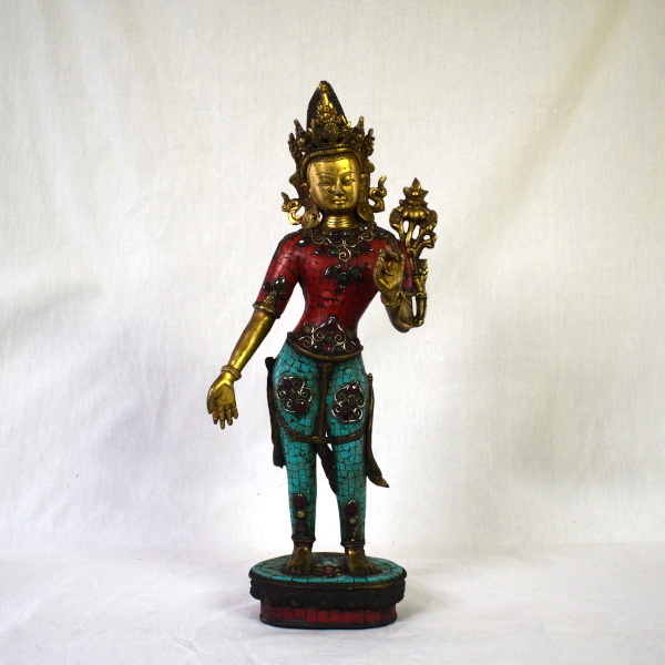 仏像 立像 チベット仏教 仏具 トルコ石 サンゴ 全高45ｃｍ 【z1-2-3】_画像1