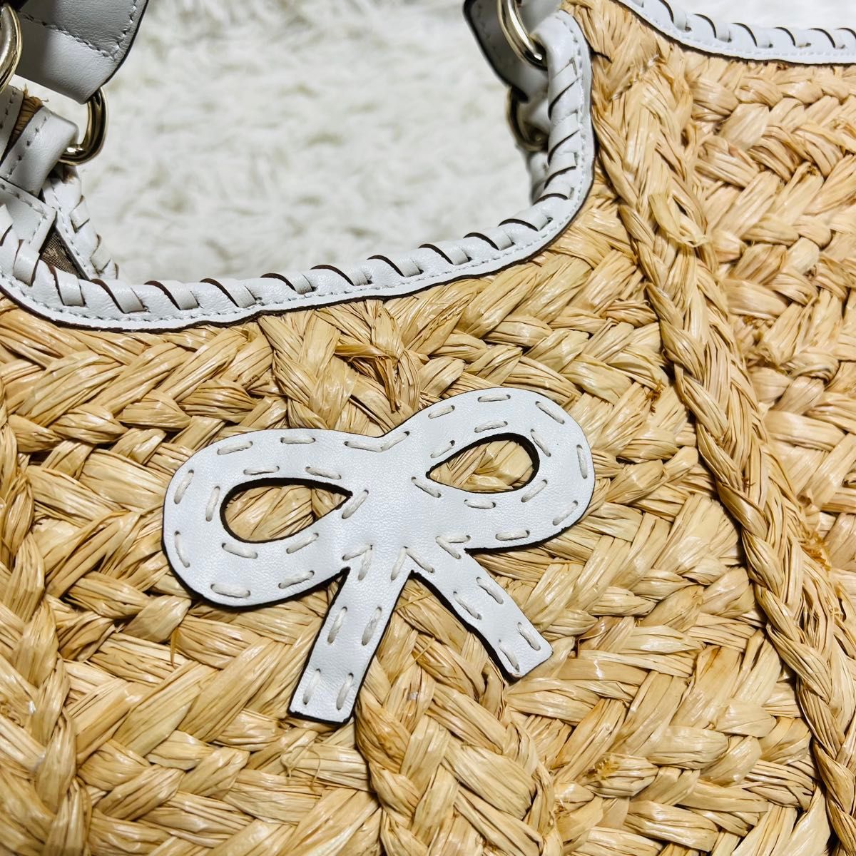 良品】ANYA HINDMARCH アニヤハインドマーチ かご バッグ トート 良品】ANYA HINDMARCH アニヤハインドマーチ かご バッグ トート