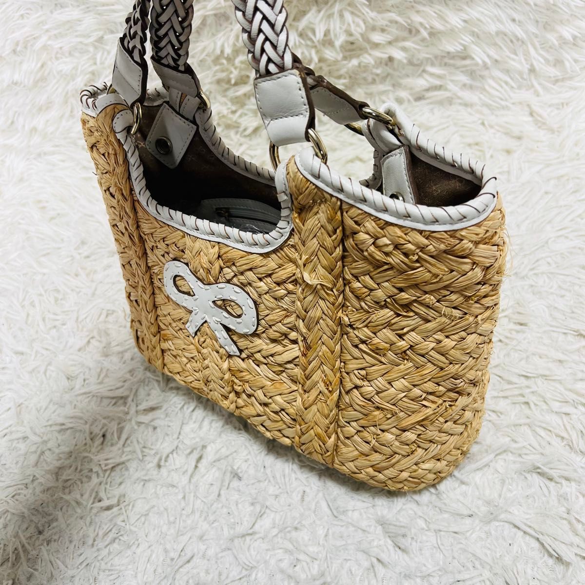 良品】ANYA HINDMARCH アニヤハインドマーチ かご バッグ トート 良品】ANYA HINDMARCH アニヤハインドマーチ かご バッグ トート