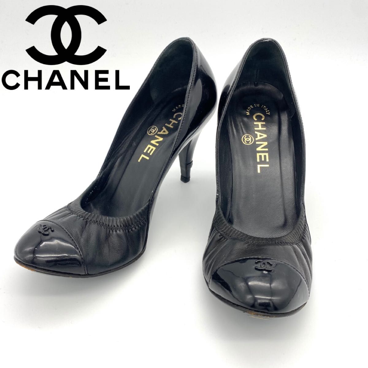 CHANEL シャネル パンプス エナメル レザー 黒 ブラック ココ CHANEL シャネル パンプス エナメル レザー 黒 ブラック ココ