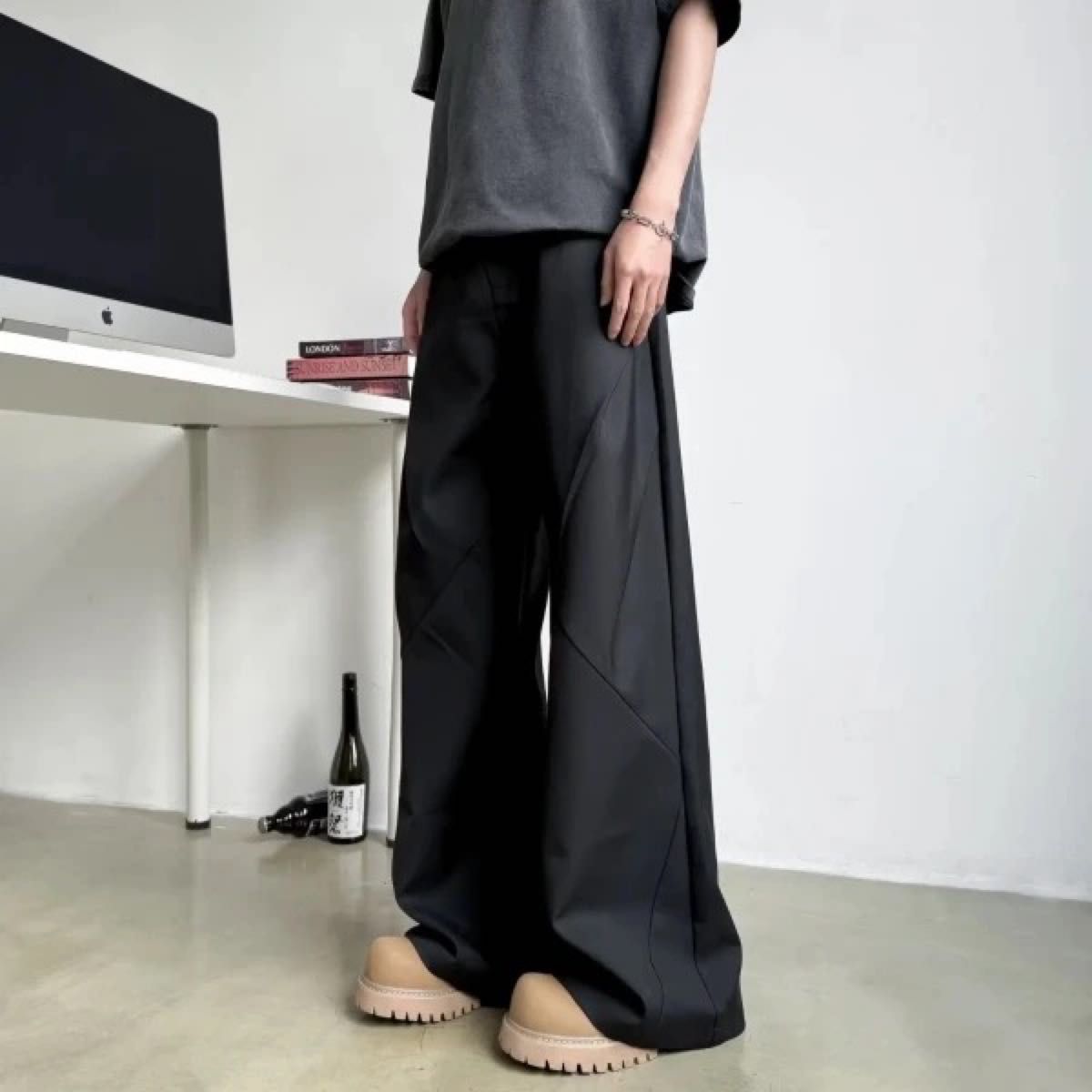 変形ワイドパンツ フレアスラックス ブラック スラックス 黒 変形ワイドパンツ フレアスラックス ブラック スラックス 黒