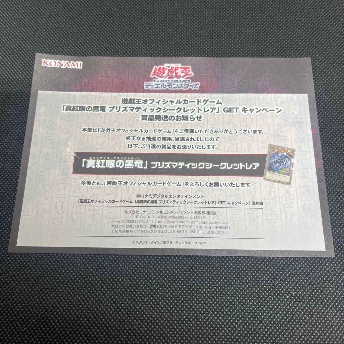遊戯王 当選品 真紅眼の黒竜 レッドアイズブラックドラゴン 遊戯王 当選品 真紅眼の黒竜 レッドアイズブラックドラゴン