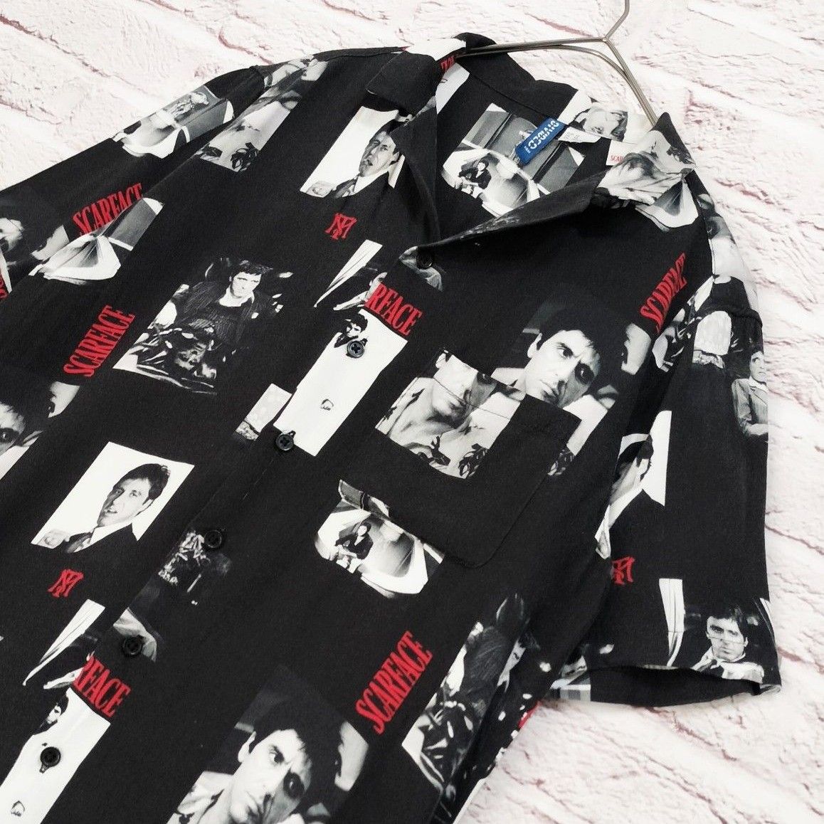 スカーフェイス ブラック&ホワイト 半袖 ボタンシャツ Scarface SCARFACE】H&M スカーフェイス 半袖 オープンカラー レーヨン