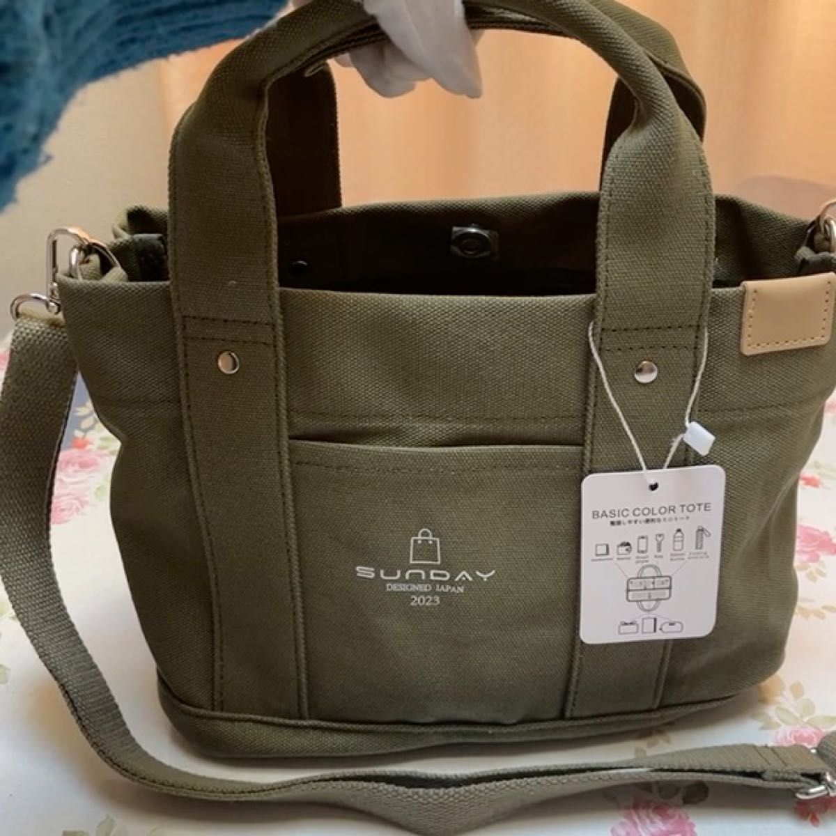 ミニトートバッグ 2way ICカード収納 帆布レディース ショルダーバッグ カーキ
