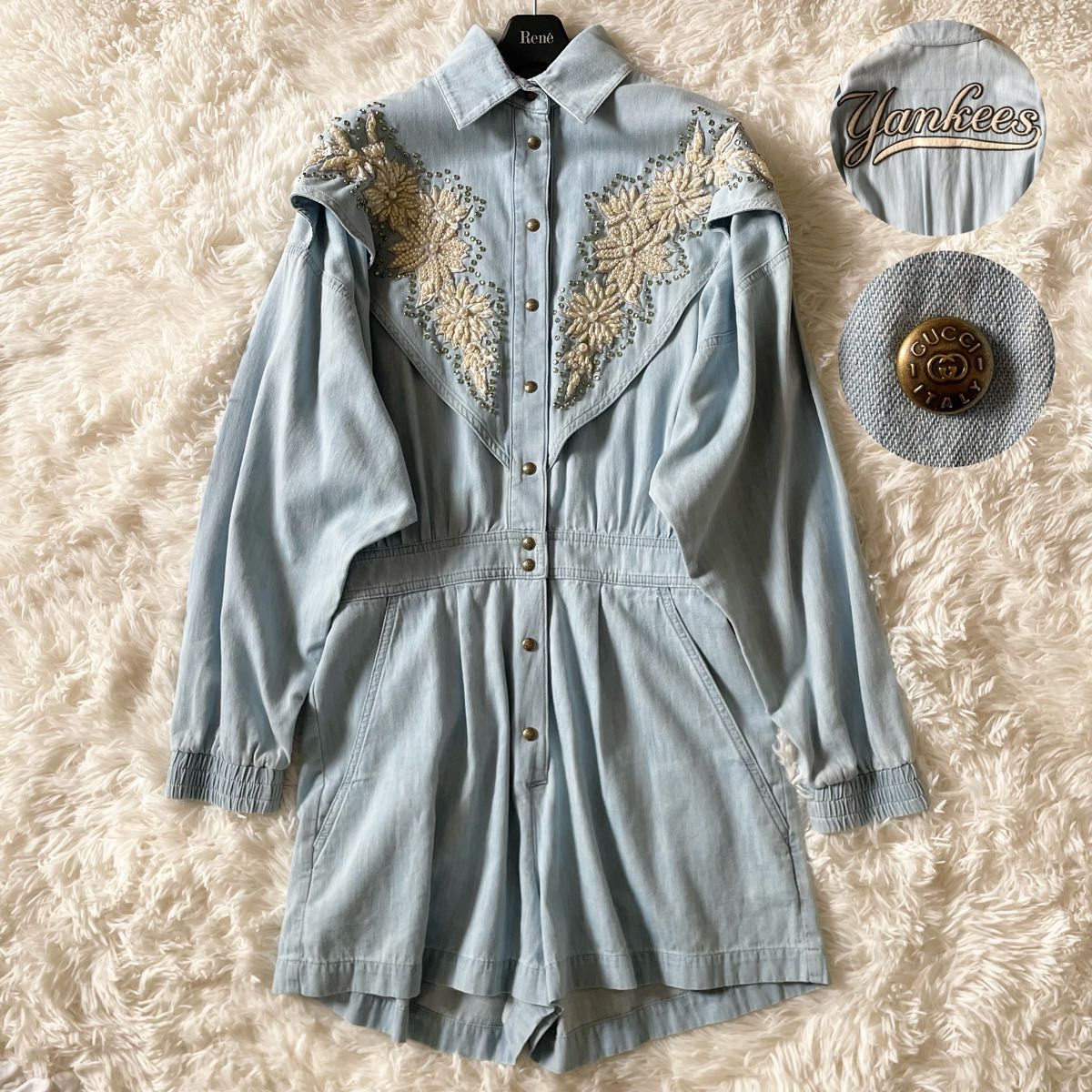 新品未使用 GUCCI グッチ ヤンキースコラボ デニム サロペット 新品未使用 GUCCI グッチ ヤンキースコラボ デニム サロペット