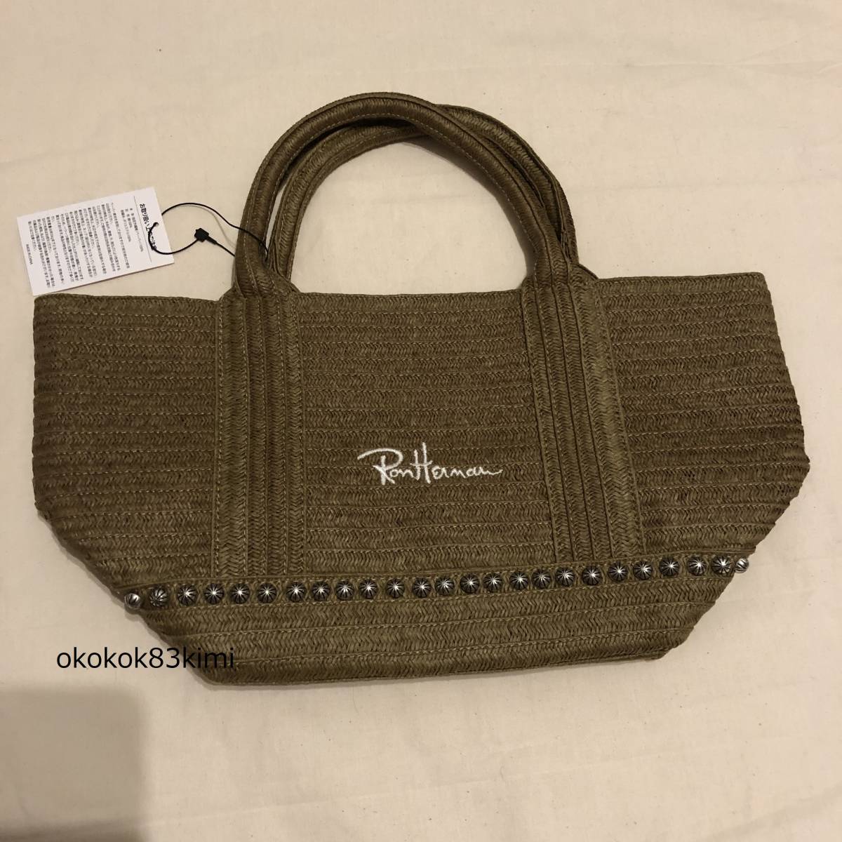 即決！新品！Ron Herman Brade Studs Tote ロンハーマン ブレードスタッズ ラフィア トートバッグ ブラウン_画像1