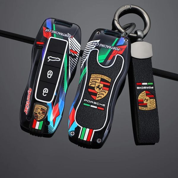 ■海外輸入品■PORSCHE■ポルシェ レーシングスタイルデザイン スマート リモートキー ケース カバー キーホルダー 3.4ボタン