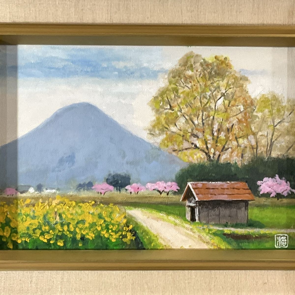 模写□油彩□作者不詳□春の田舎風景□心安らぐ逸品□額付絵画 模写□油彩□作者不詳□春の田舎風景□心安らぐ逸品□額付絵画
