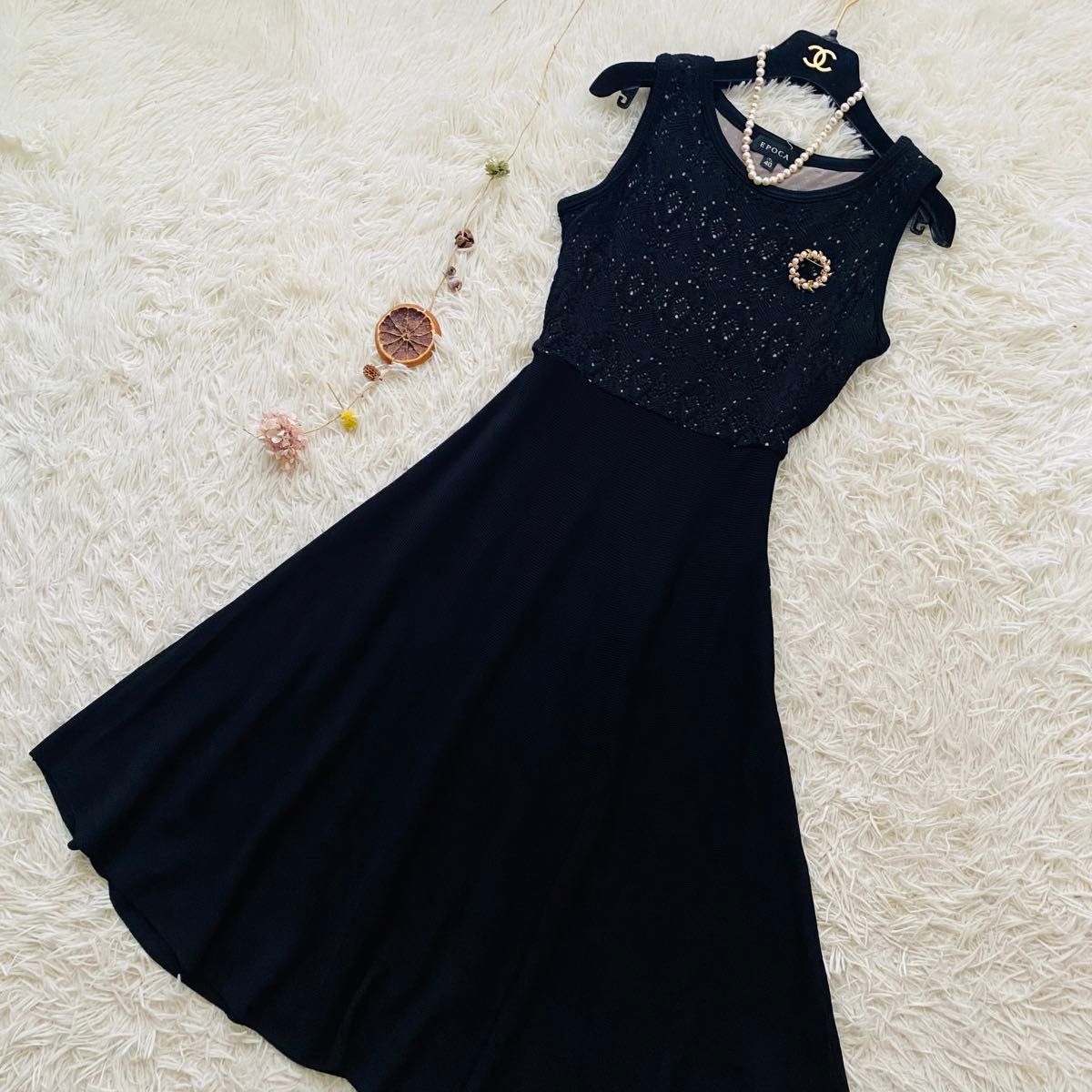 美品 EPOCA エポカ レース刺繍 春夏ニット リボン フレア 美品 EPOCA エポカ レース刺繍 春夏ニット リボン フレア