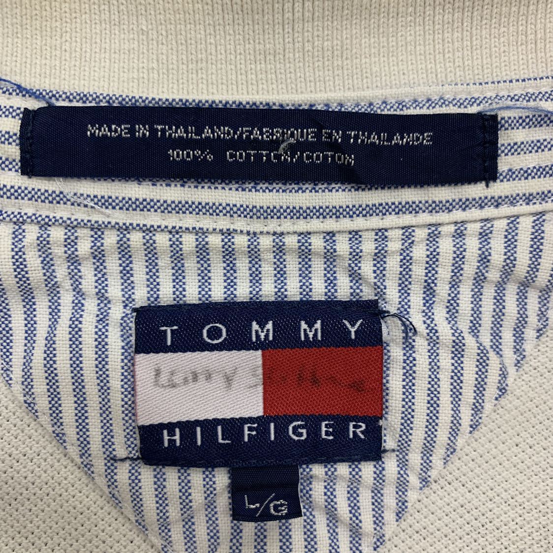TOMMY HILFIGER トミーヒルフィガー 半袖ポロシャツ ホワイト 白 L ワンポイント 90s_画像5