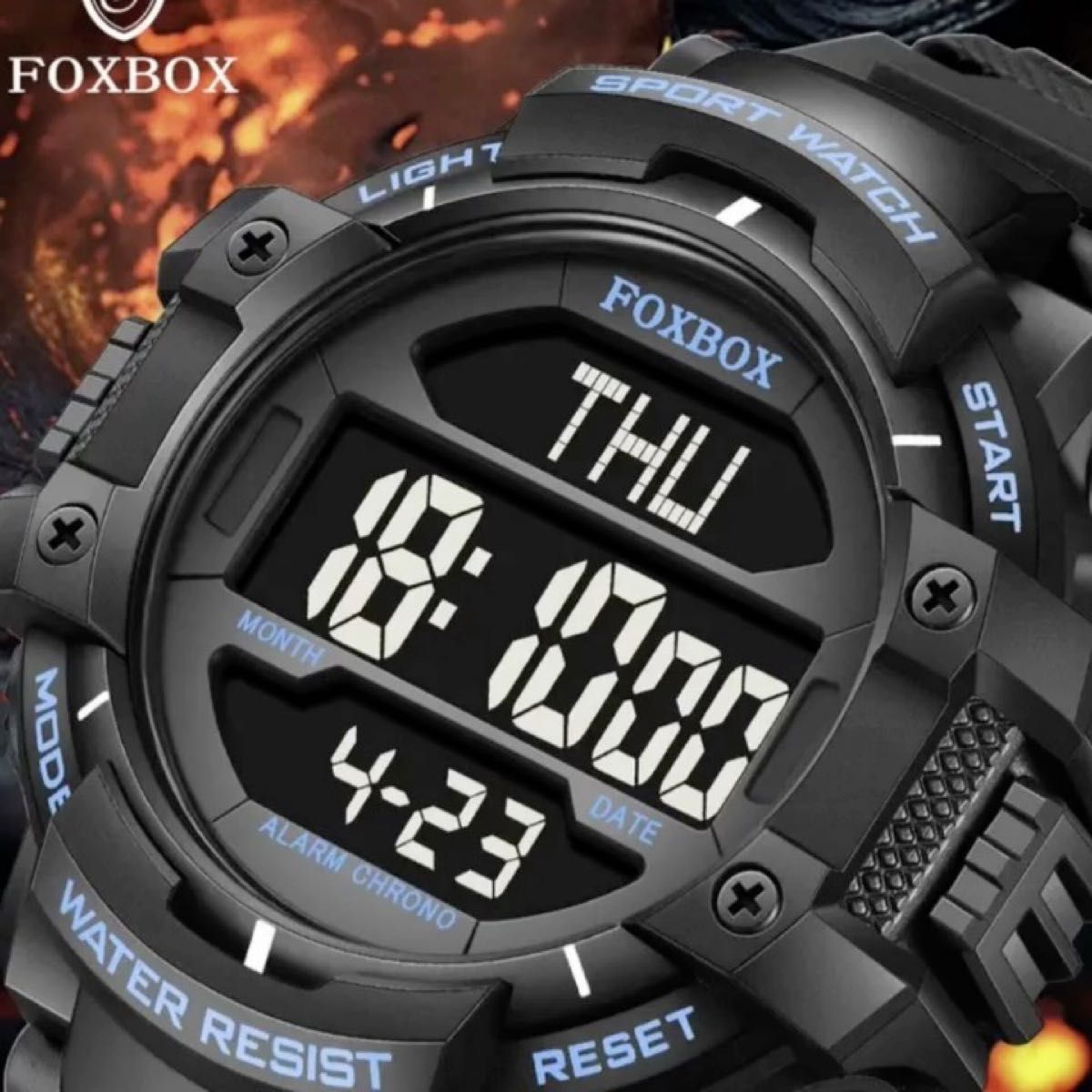【新品】 FOXBOX FB0073A メンズ デジタル 腕時計 ラバーストラップ ブラック シェル ブルー 箱無し