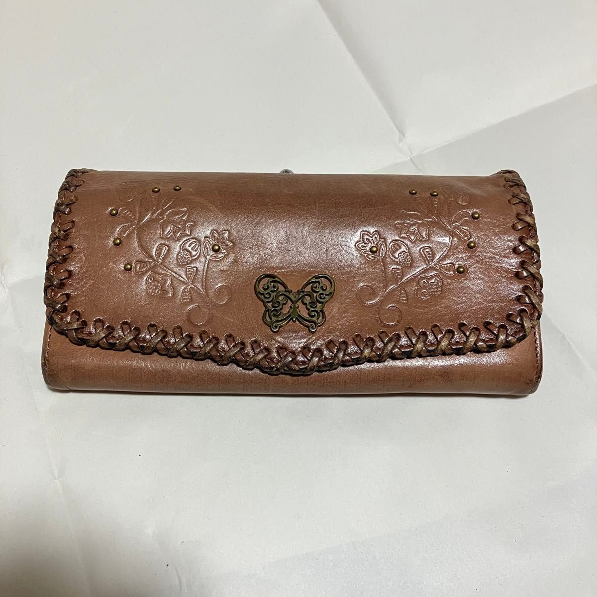 ANNA SUI / アナスイ】 レザー 編み込み / がま口 長財布 茶 ANNA SUI / アナスイ】 レザー 編み込み / がま口 長財布 茶