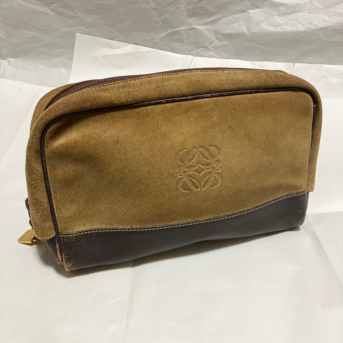 LOEWE ロエベ アナグラム セカンドバッグ スウェード × レザー ブラウン LOEWE / ロエベ】 アナグラム クラッチバッグ / スウェード