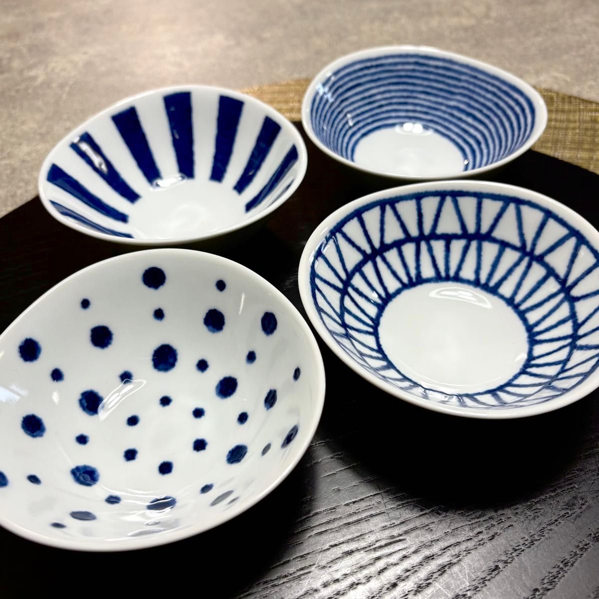 波佐見焼 小鉢 4柄セット 小付 indigo aidama 小皿 藍玉 駒筋 十 波佐見焼 小鉢 4柄セット 小付 indigo aidama 小皿 藍玉 駒筋 十